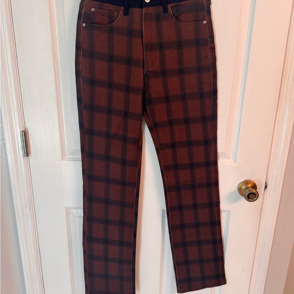 Weworewhat Jean Plaid Trousers in Brown and navy